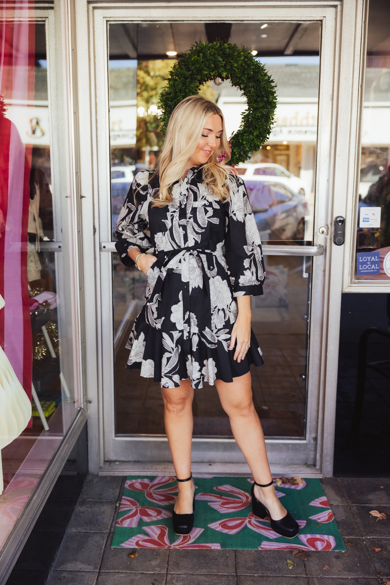 Black Floral Print Mini Dress